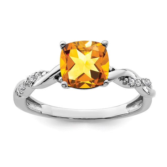 Sterling Silver Citrine and Diamond Ring