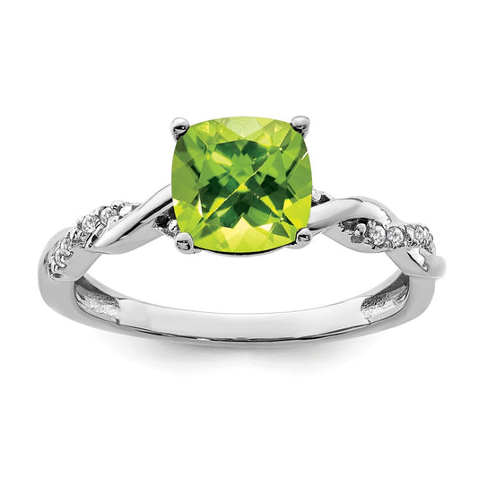 Sterling Silver Peridot and Diamond Ring