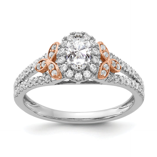 0.40ct. CZ Solid Real 14k White & Rose Gold Engagement Ring