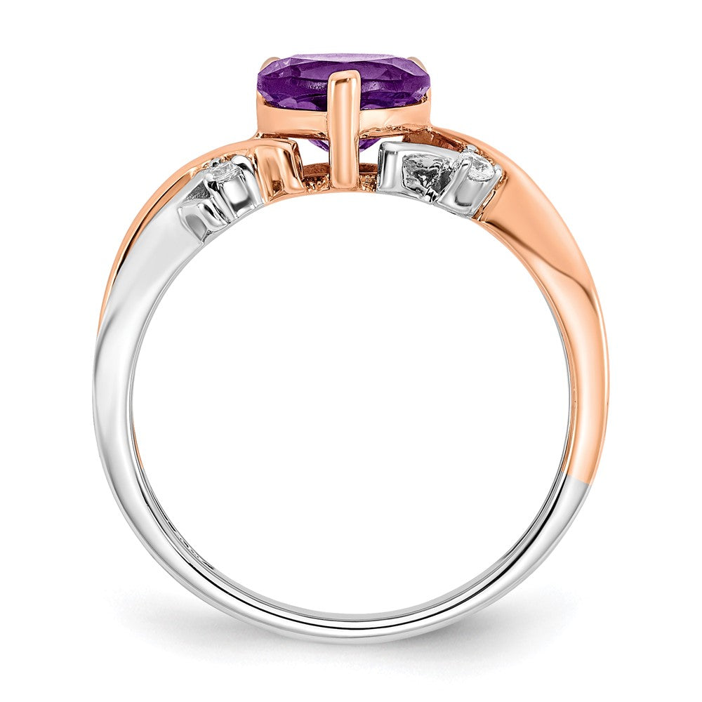 14k Two-Tone Gold Heart Amethyst and Real Diamond Ring