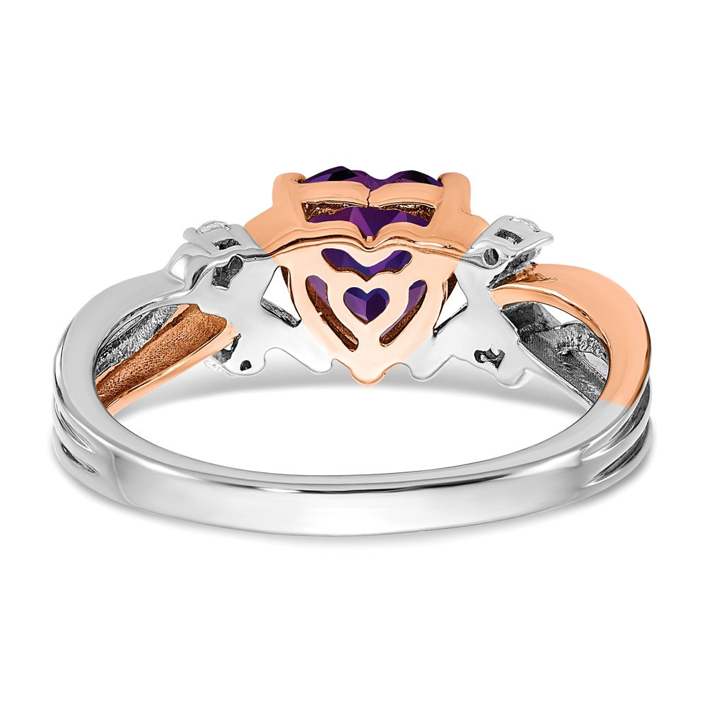 14k Two-Tone Gold Heart Amethyst and Real Diamond Ring