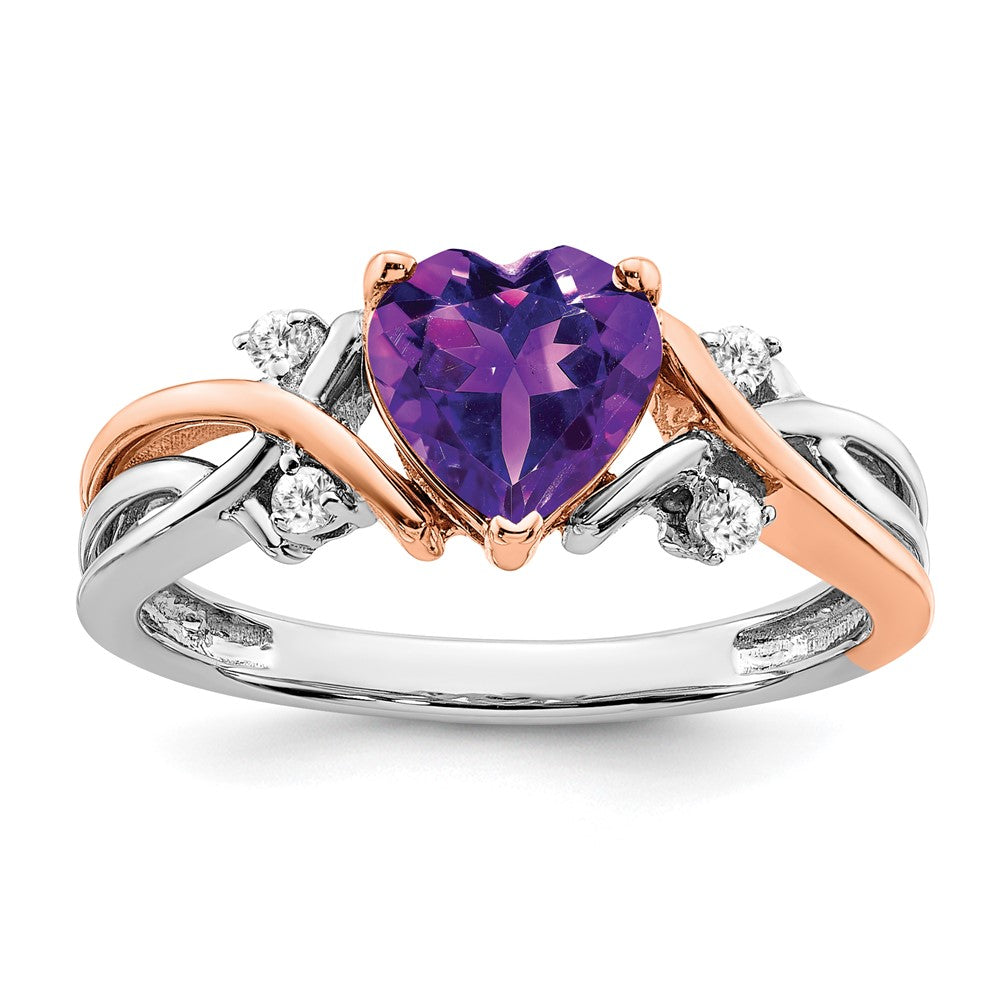 14k Two-Tone Gold Heart Amethyst and Real Diamond Ring