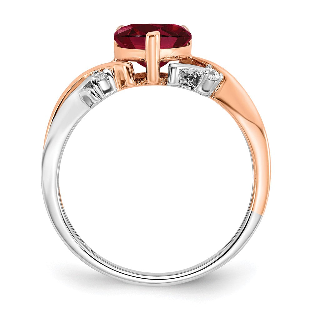 14k Two-Tone Gold Heart Created Ruby and Real Diamond Ring