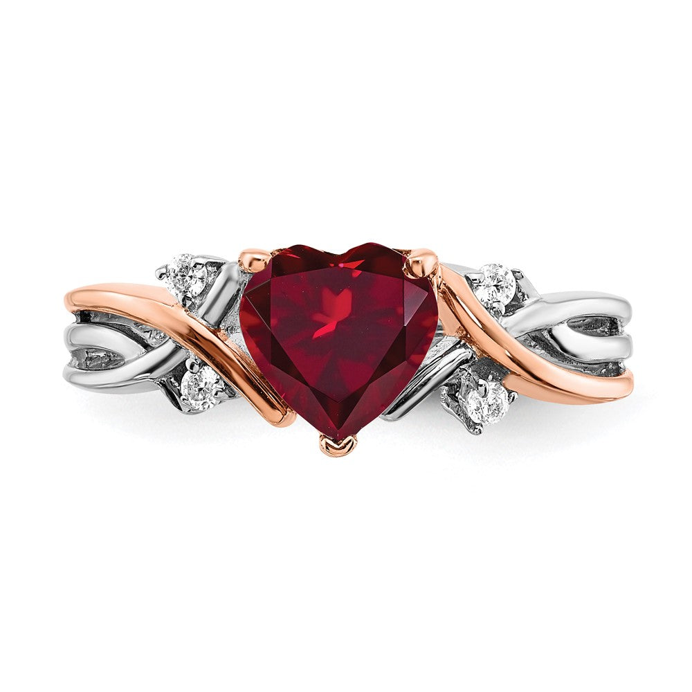 14k Two-Tone Gold Heart Created Ruby and Real Diamond Ring