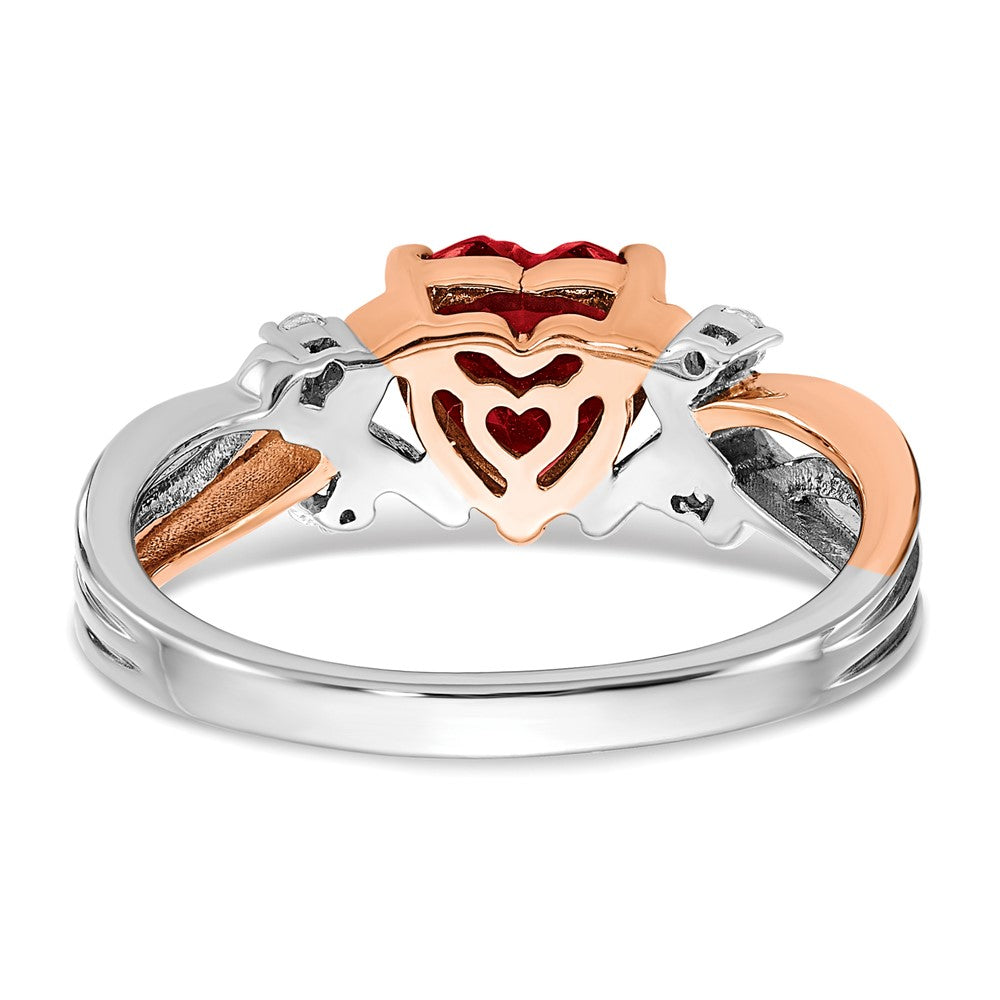 14k Two-Tone Gold Heart Created Ruby and Real Diamond Ring