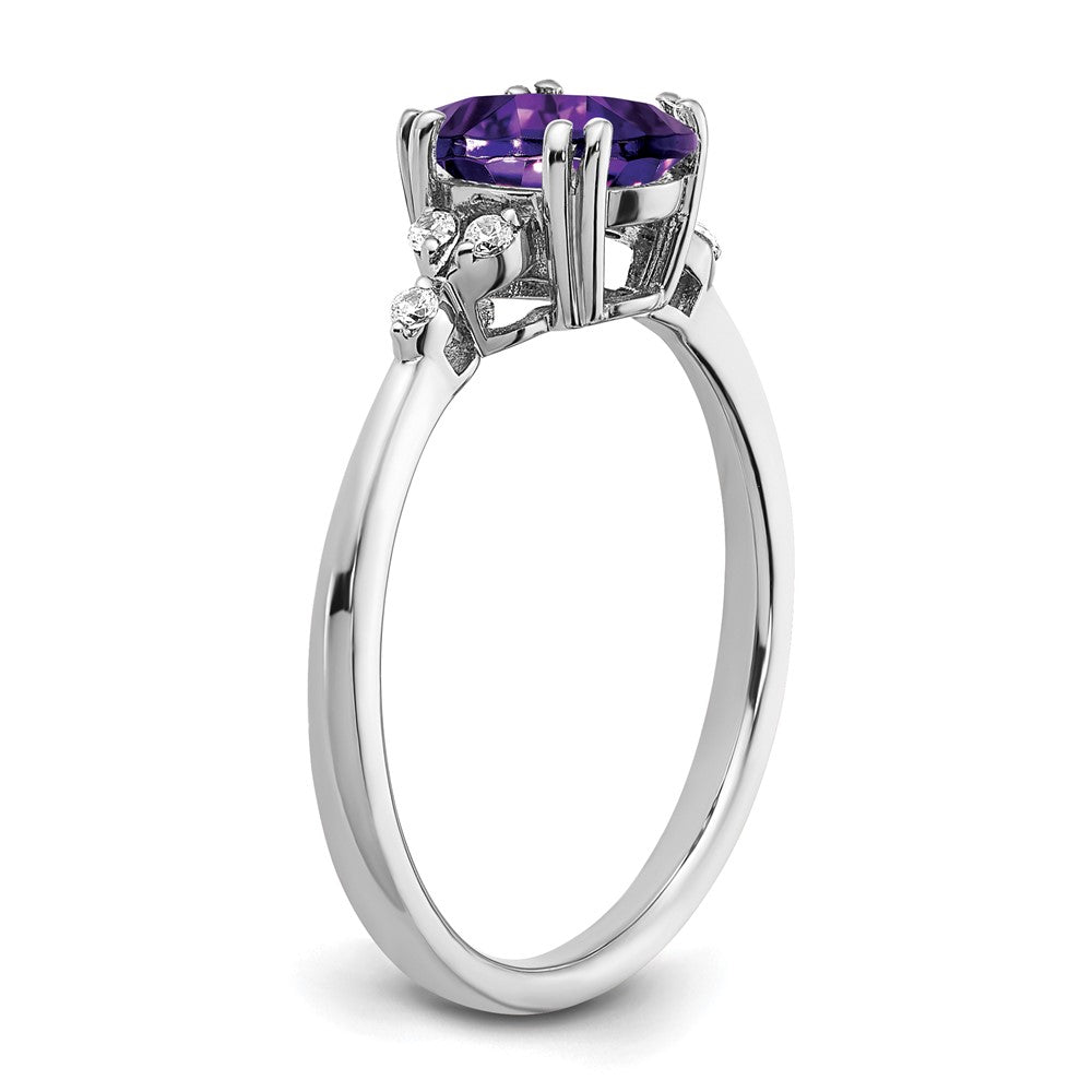 Sterling Silver Amethyst and Diamond Ring