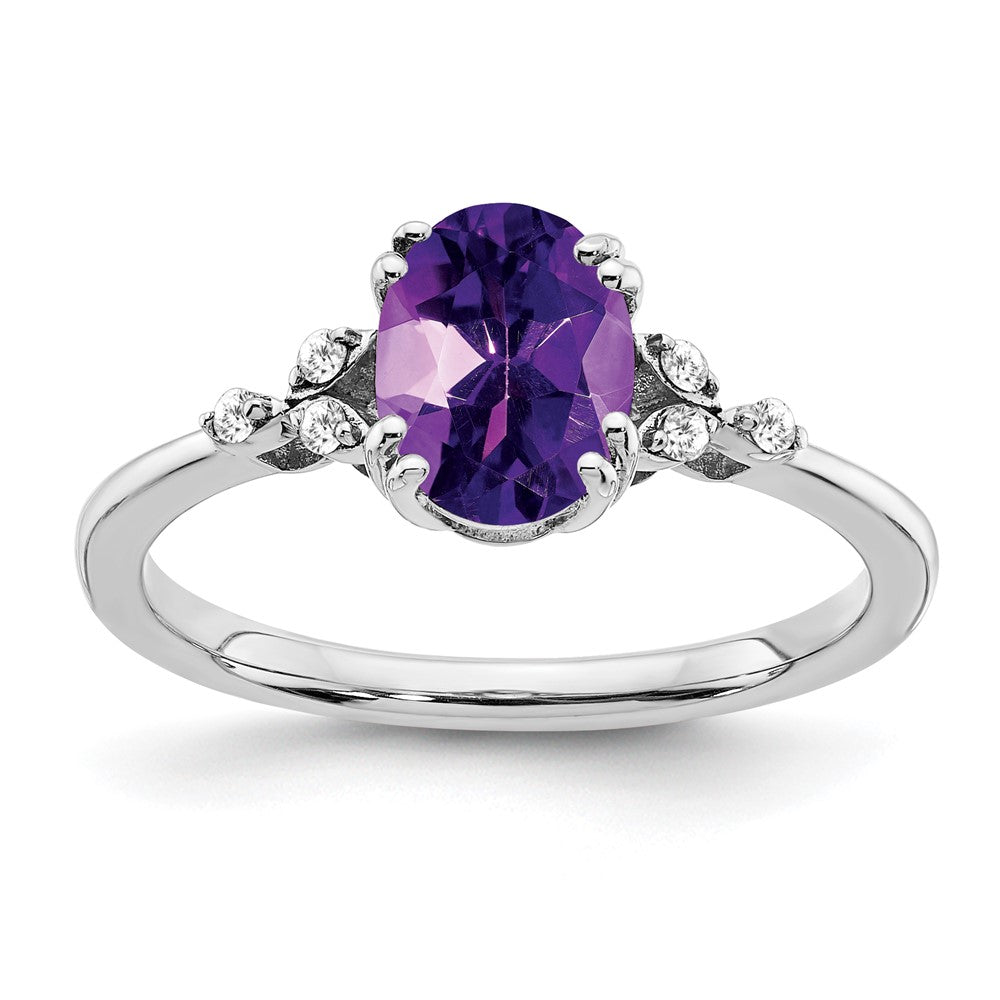 Sterling Silver Amethyst and Diamond Ring