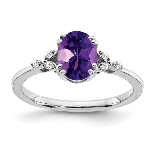 Sterling Silver Amethyst and Diamond Ring