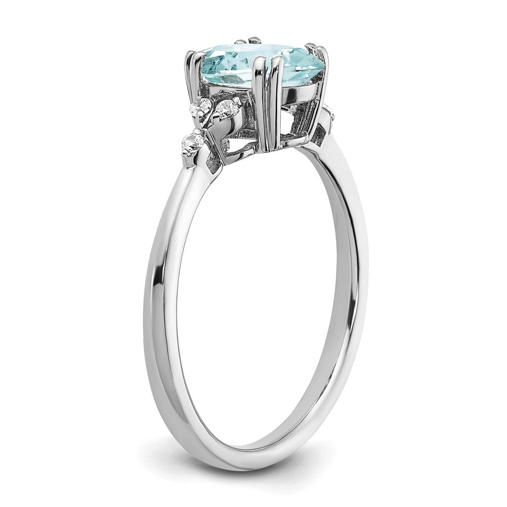 Sterling Silver Aquamarine and Diamond Ring