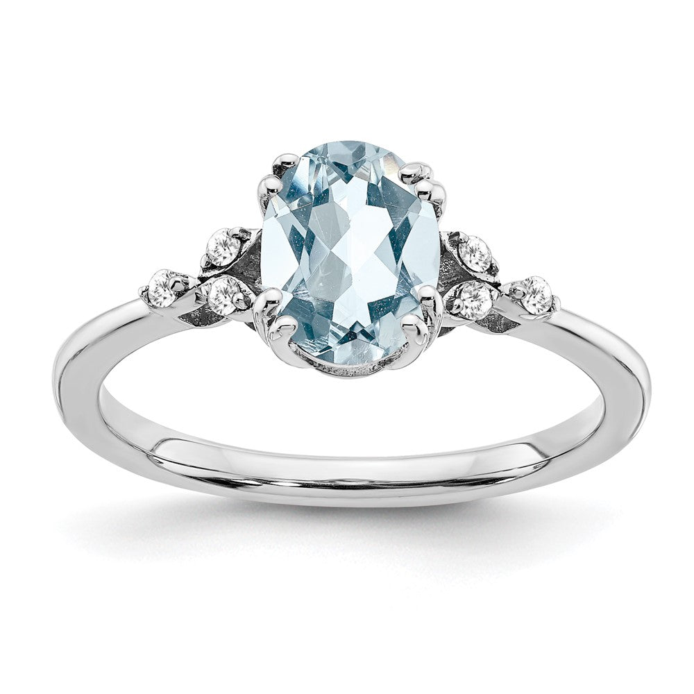 Sterling Silver Aquamarine and Diamond Ring