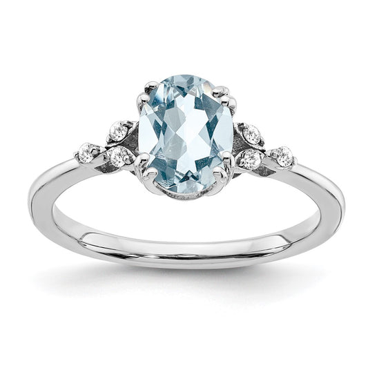 Sterling Silver Aquamarine and Diamond Ring