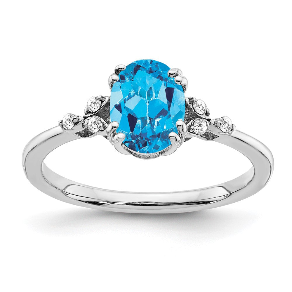 Sterling Silver Blue Topaz and Diamond Ring