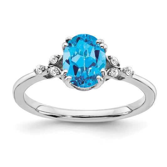 Sterling Silver Blue Topaz and Diamond Ring