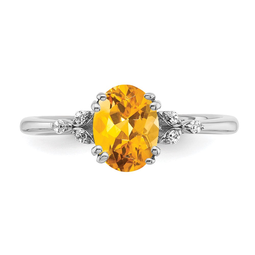 Sterling Silver Citrine and Diamond Ring