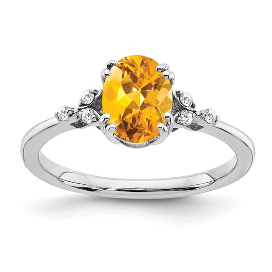 Sterling Silver Citrine and Diamond Ring