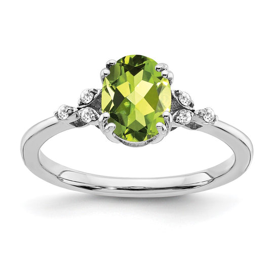 Sterling Silver Peridot and Diamond Ring