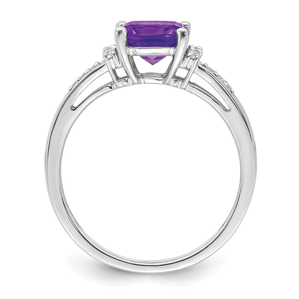 Solid 14k White Gold Cushion Simulated Amethyst and CZ Ring