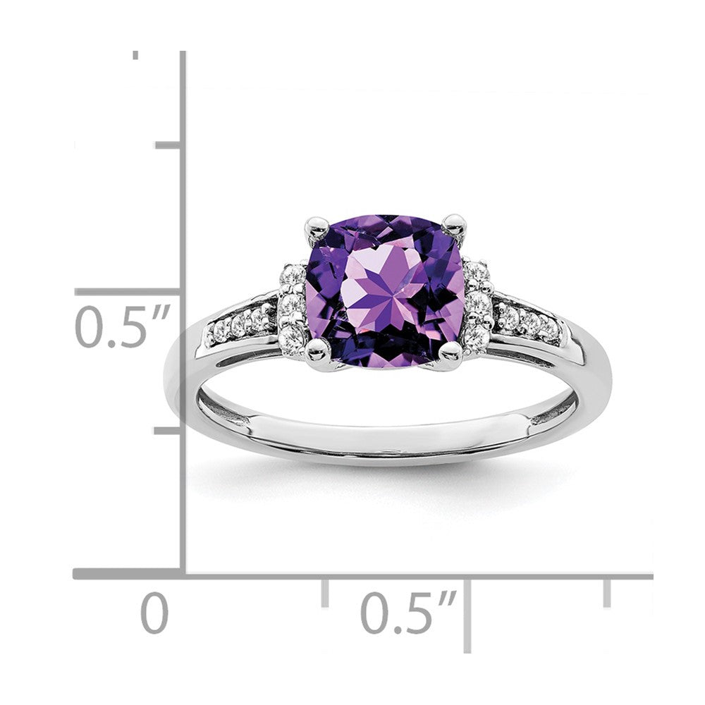 Solid 14k White Gold Cushion Simulated Amethyst and CZ Ring