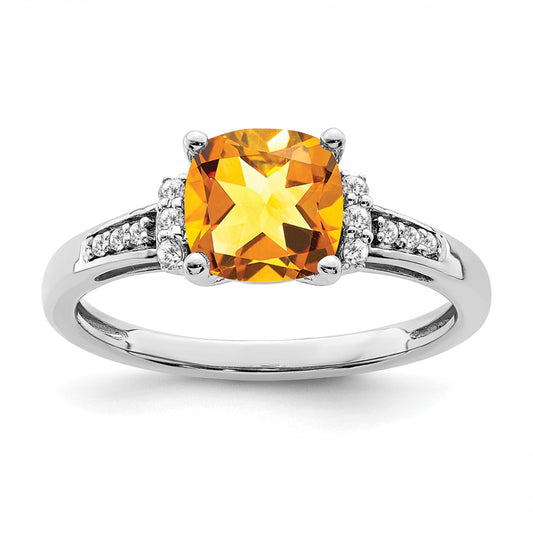 Solid 14k White Gold Cushion Simulated Citrine and CZ Ring