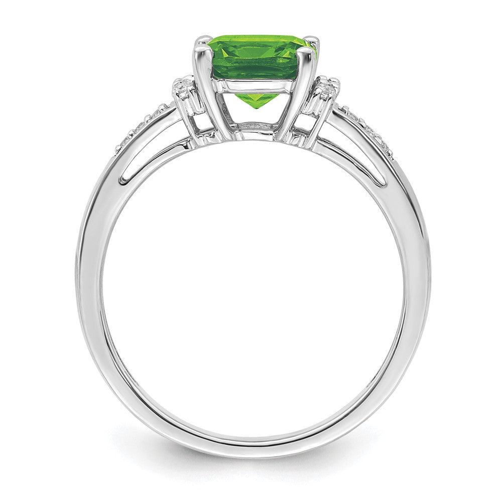 14k White Gold Cushion Peridot and Real Diamond Ring