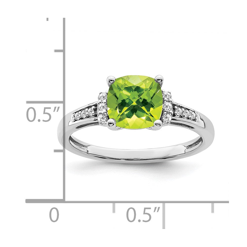 14k White Gold Cushion Peridot and Real Diamond Ring