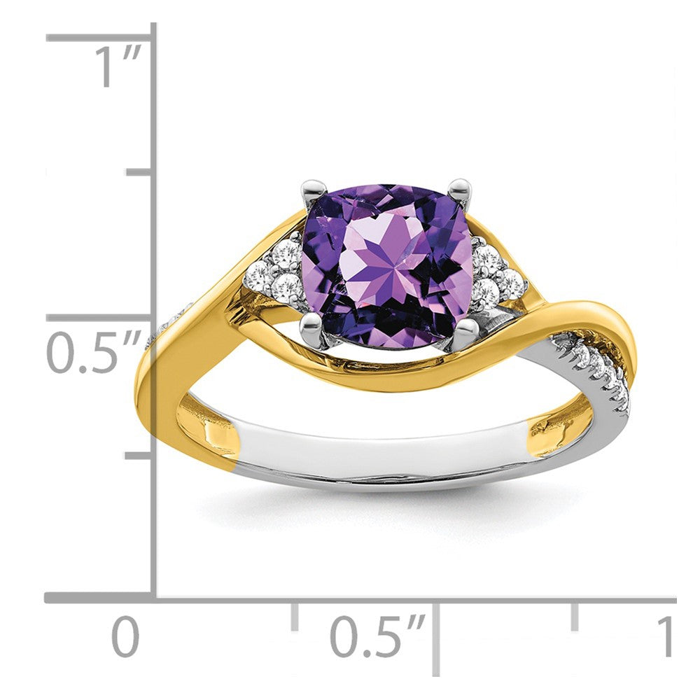 14k Two-Tone Gold Cushion Amethyst and Real Diamond Ring