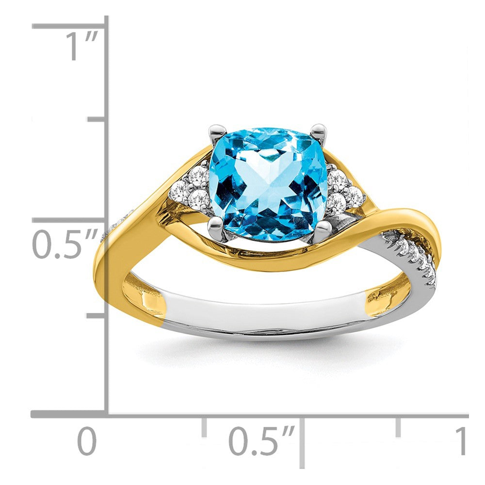 14k Two-Tone Gold Cushion Blue Topaz and Real Diamond Ring