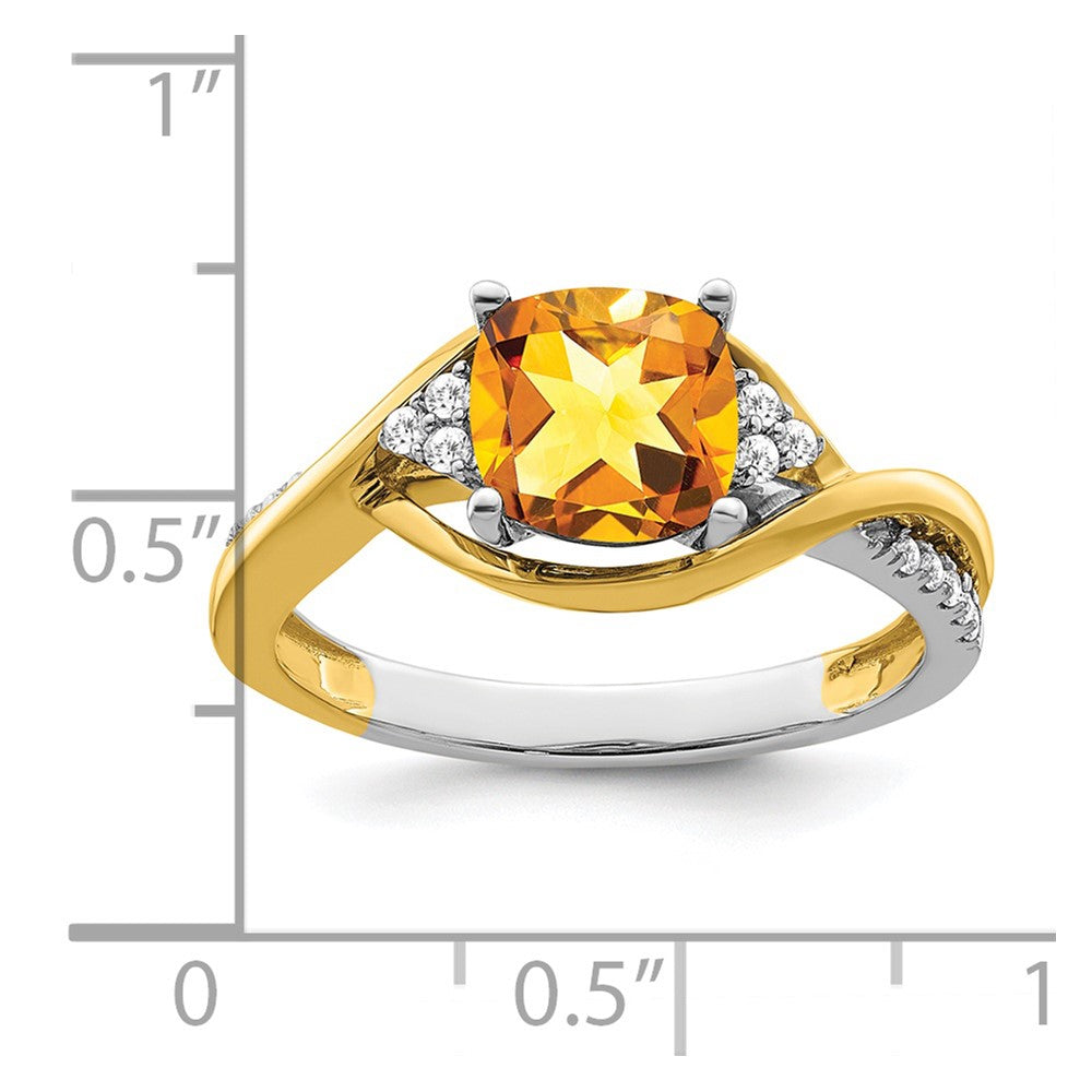 14k Two-Tone Gold Cushion Citrine and Real Diamond Ring