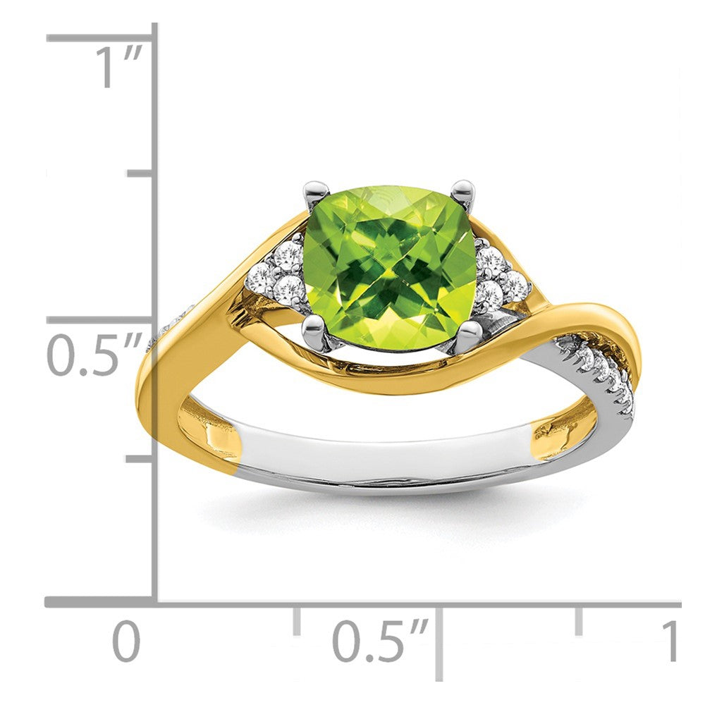 14k Two-Tone Gold Cushion Peridot and Real Diamond Ring