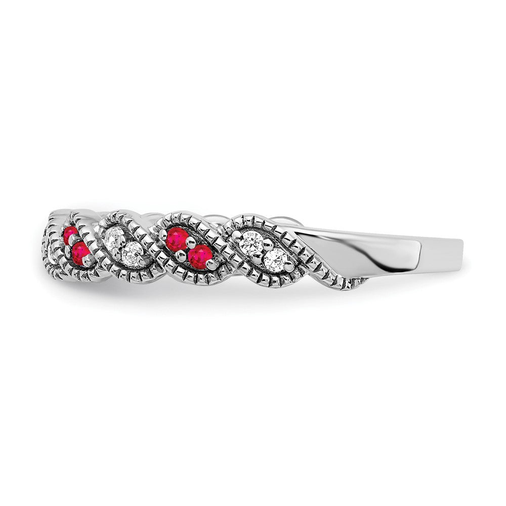 14k White Gold Ruby and Real Diamond Twist Band