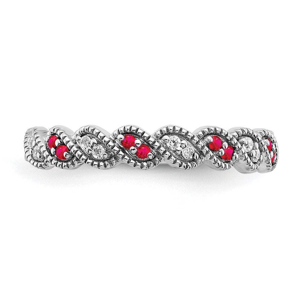 14k White Gold Ruby and Real Diamond Twist Band