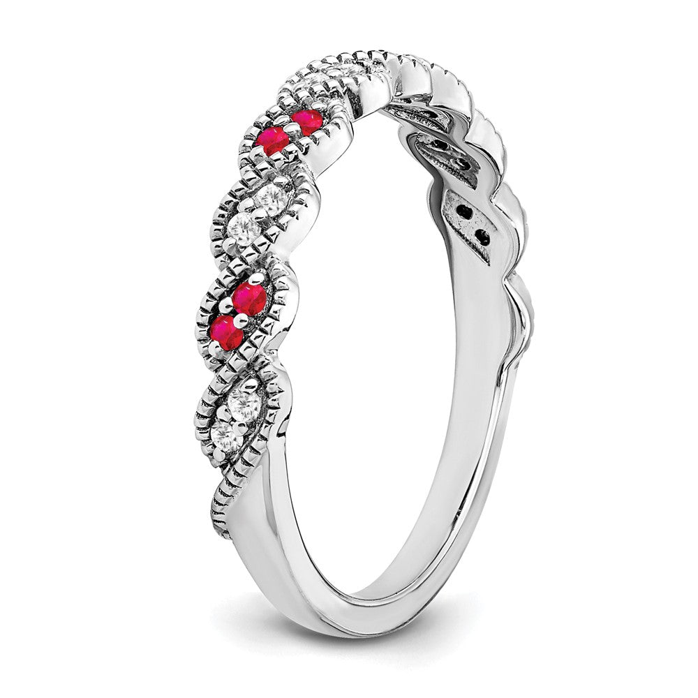 14k White Gold Ruby and Real Diamond Twist Band