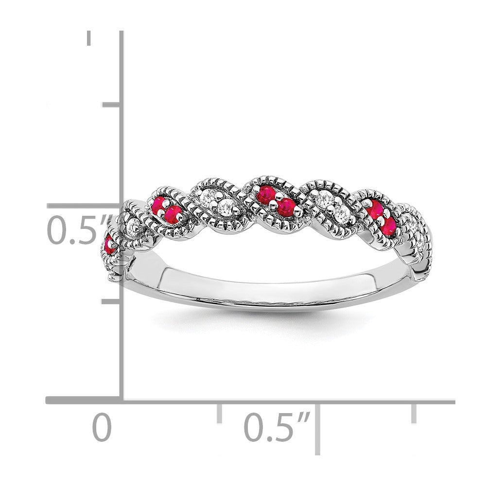 14k White Gold Ruby and Real Diamond Twist Band