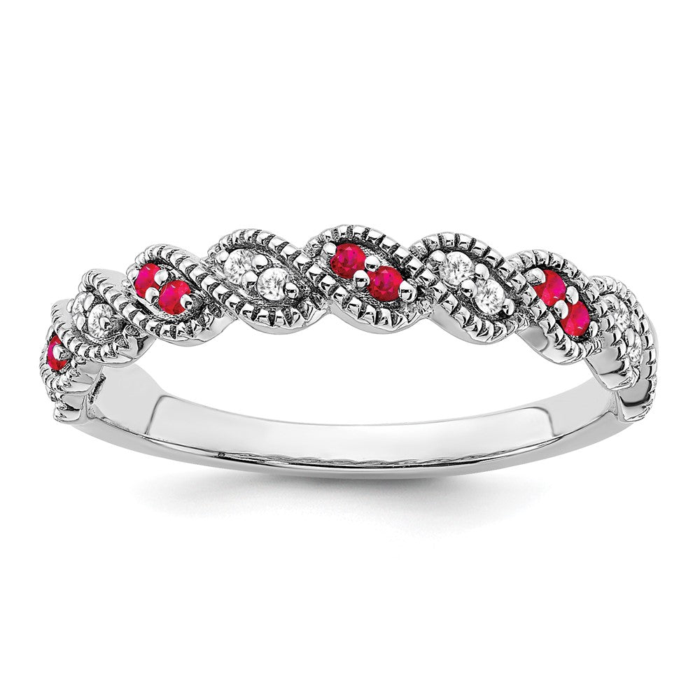 14k White Gold Ruby and Real Diamond Twist Band