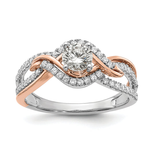 0.45ct. CZ Solid Real 14k White & Rose Gold Engagement Ring