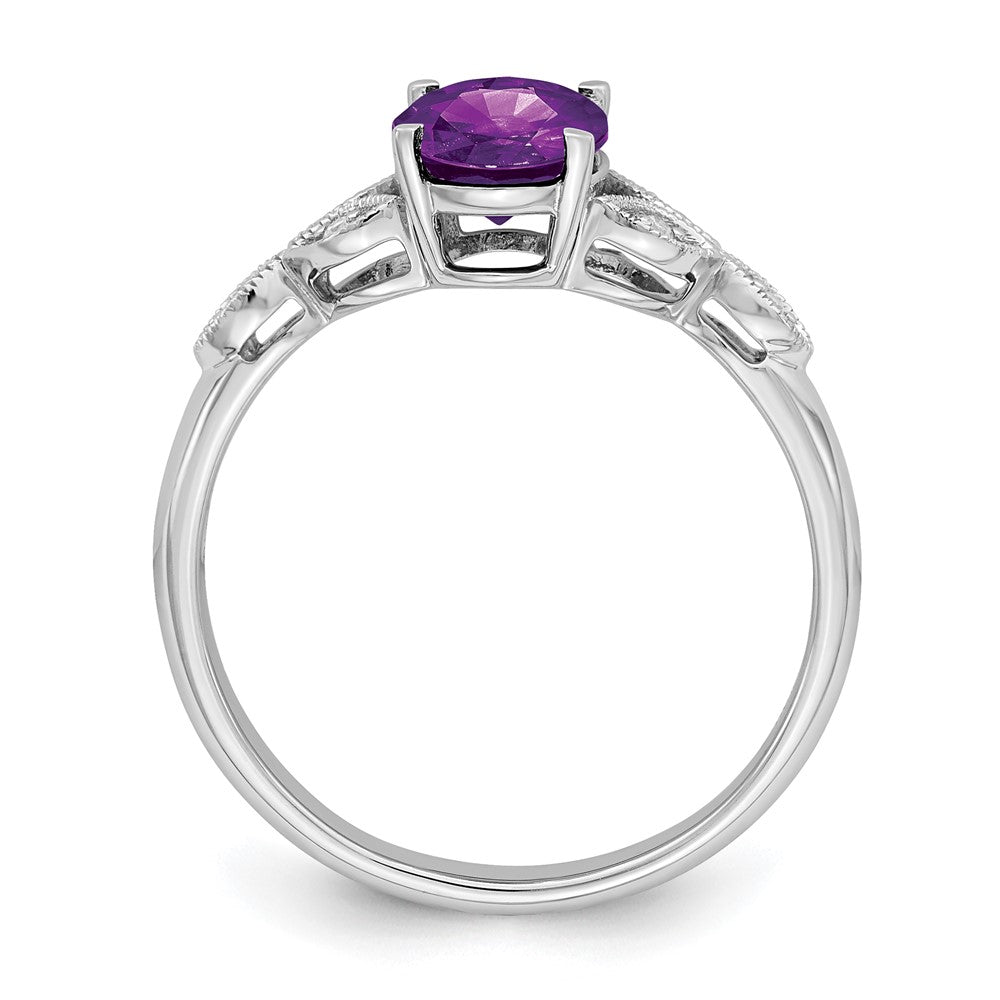 14k White Gold Oval Amethyst and Real Diamond Ring