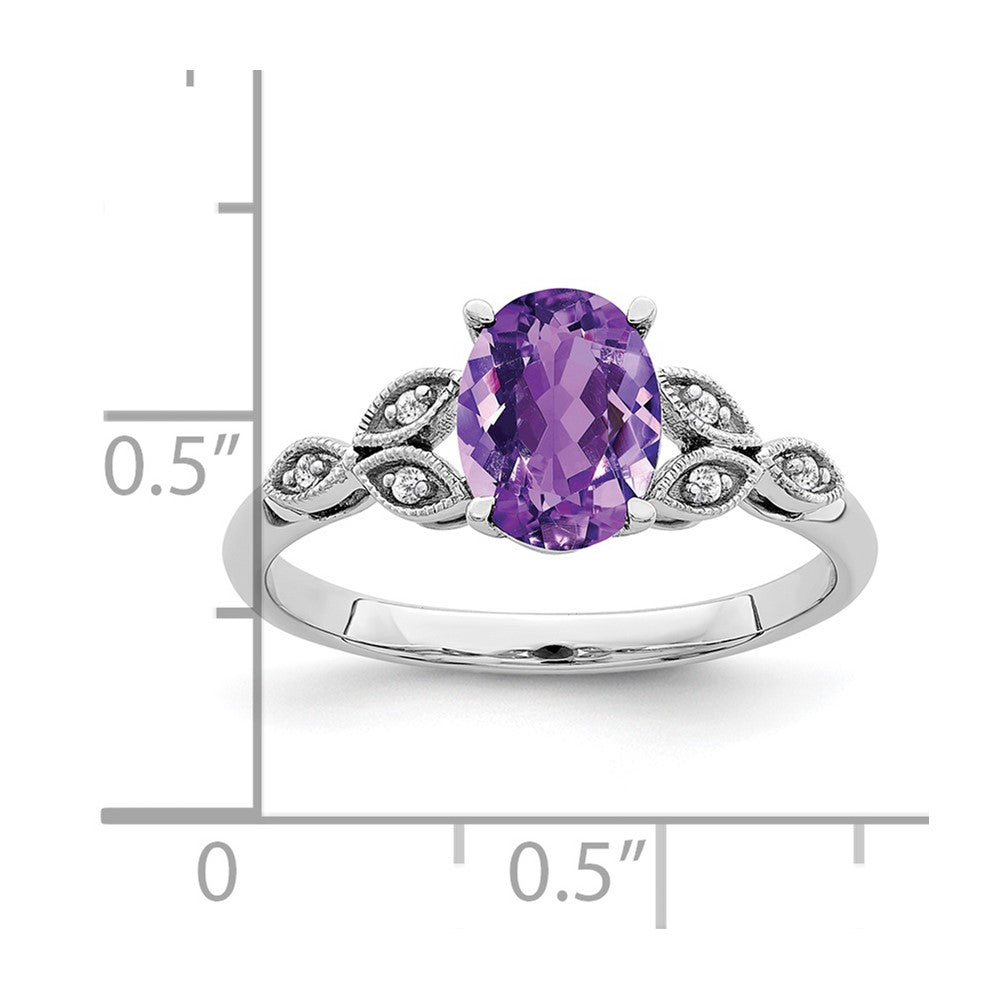 14k White Gold Oval Amethyst and Real Diamond Ring