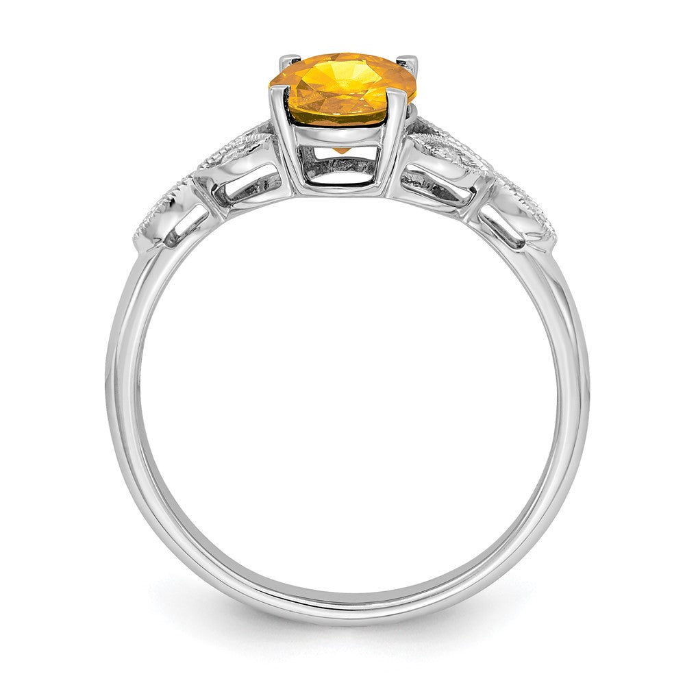 Solid 14k White Gold Oval Simulated Citrine and CZ Ring