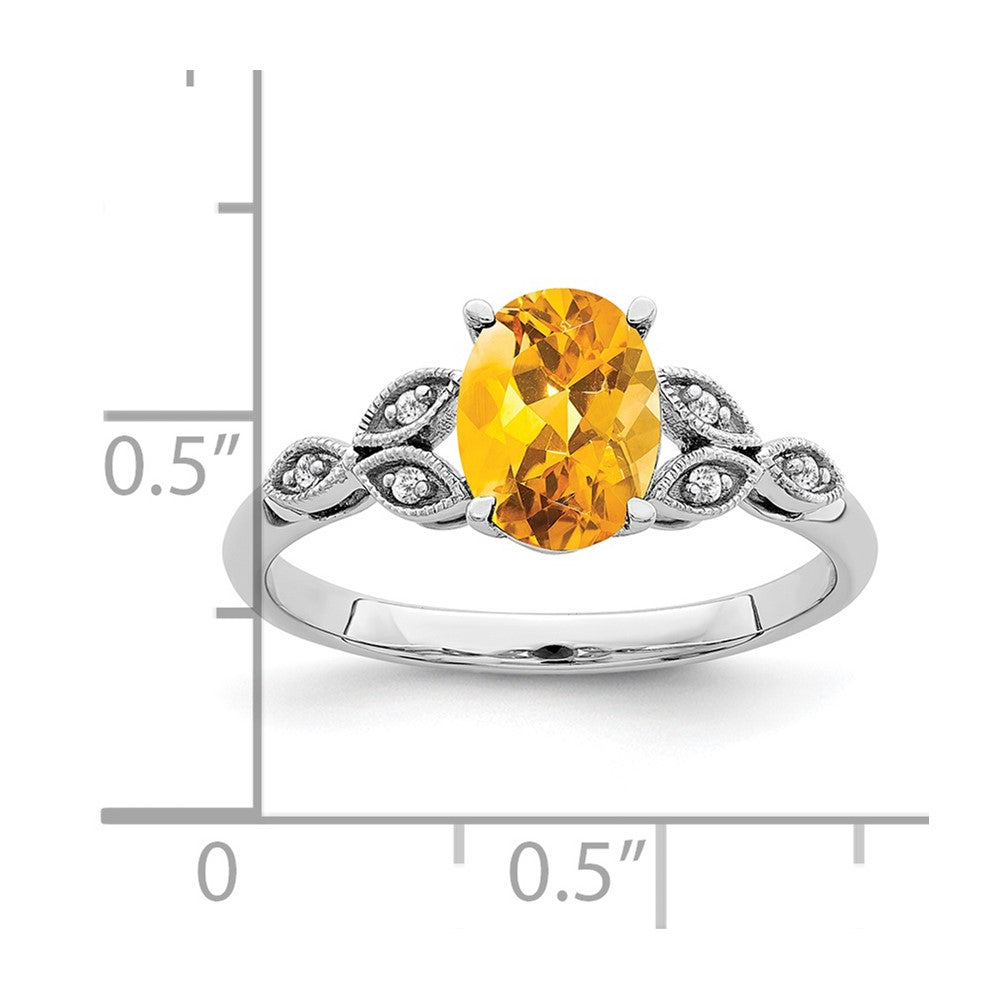 Solid 14k White Gold Oval Simulated Citrine and CZ Ring