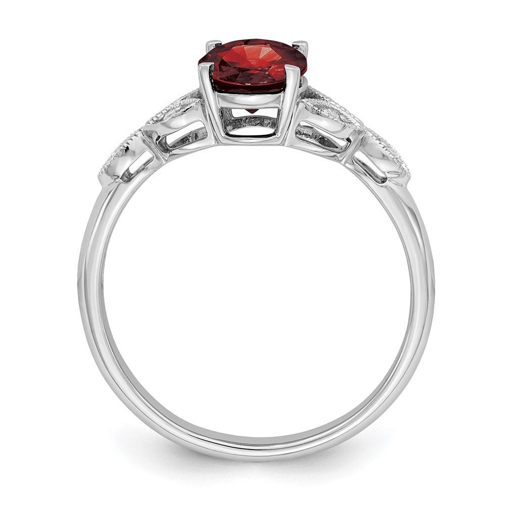 14k White Gold Oval Garnet and Real Diamond Ring