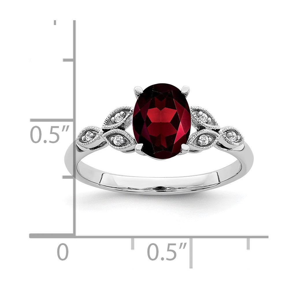 14k White Gold Oval Garnet and Real Diamond Ring