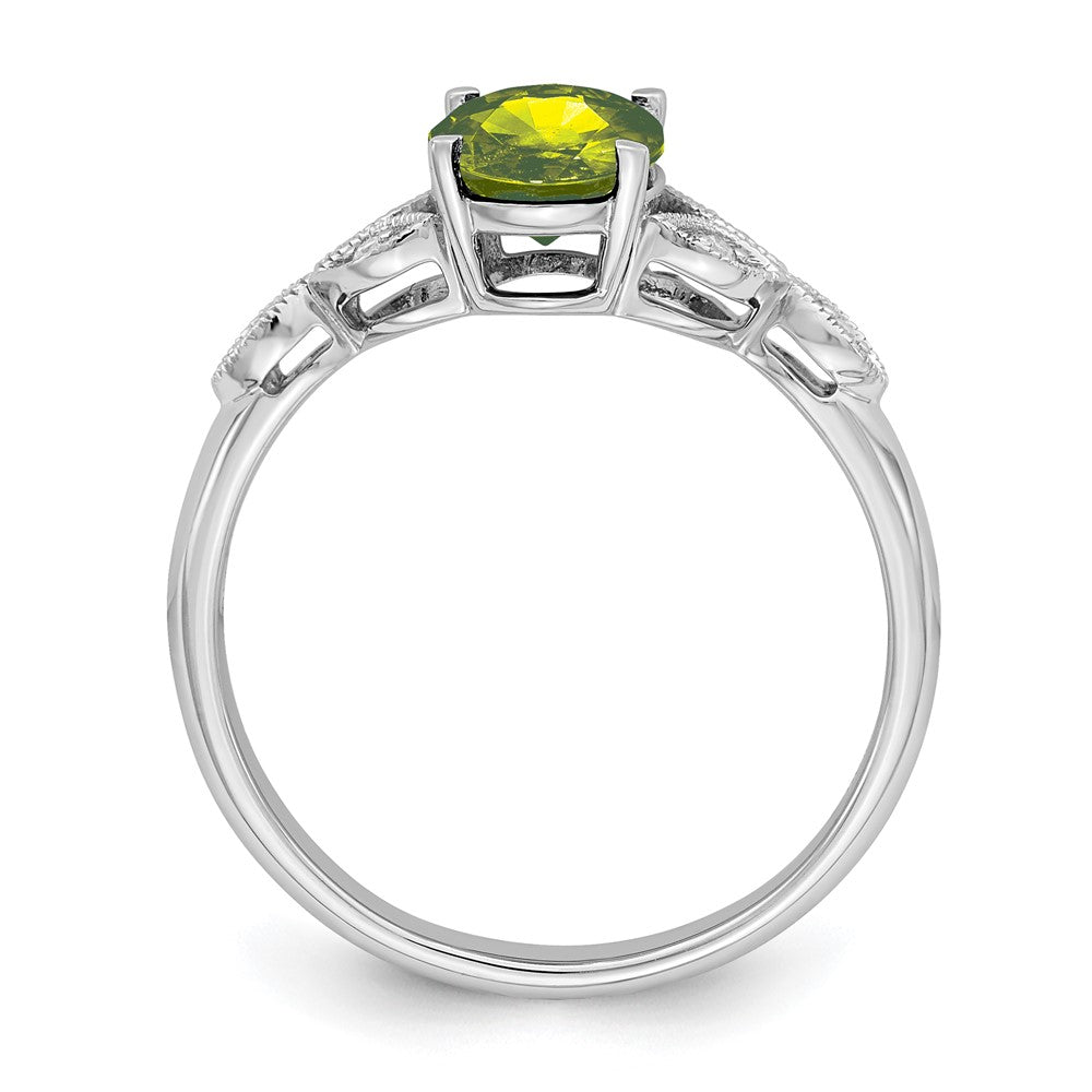 Solid 14k White Gold Oval Simulated Peridot and CZ Ring