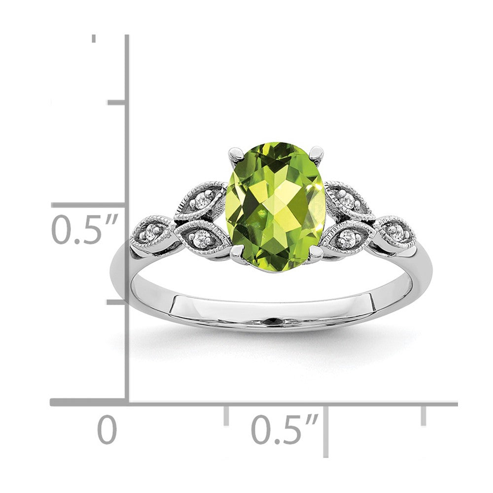 14k White Gold Oval Peridot and Real Diamond Ring