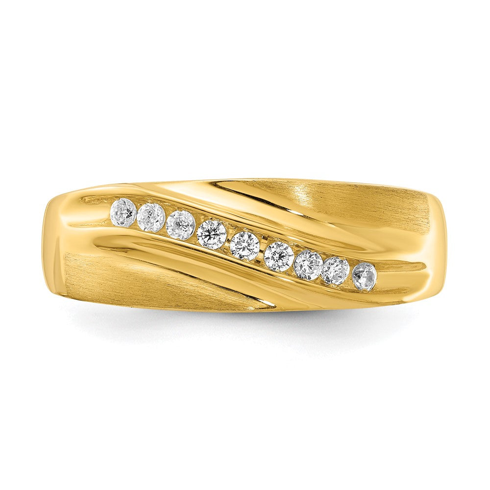 14K Yellow Gold Real Diamond Men's Band : Satin E/W