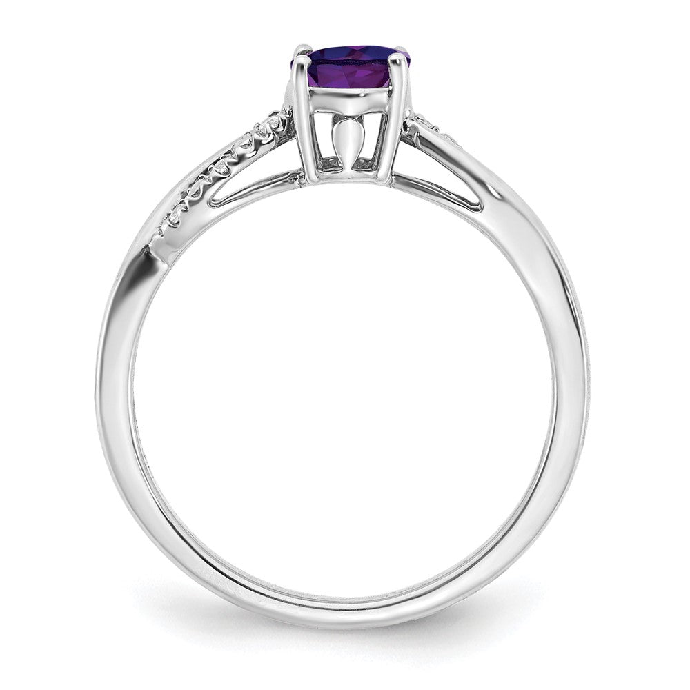 Solid 14k White Gold Oval Simulated Amethyst and CZ Ring