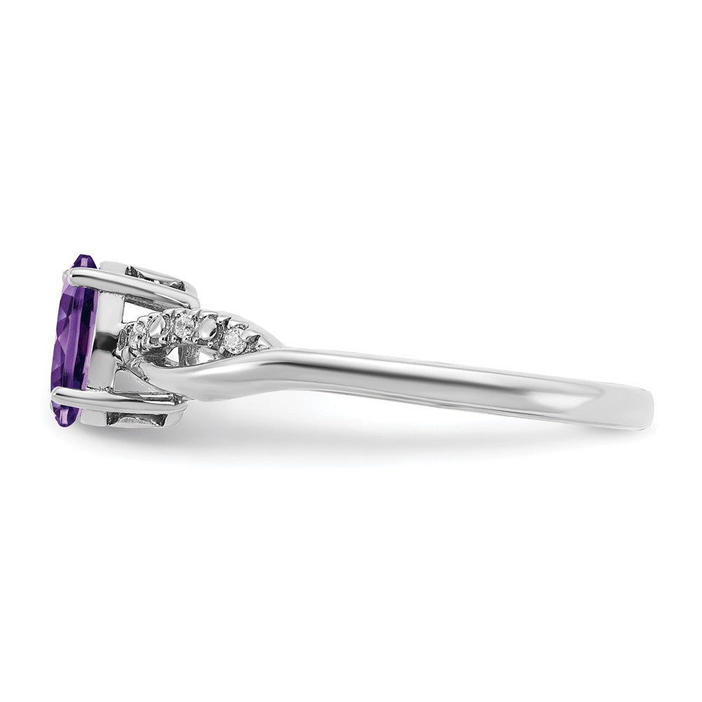 Solid 14k White Gold Oval Simulated Amethyst and CZ Ring