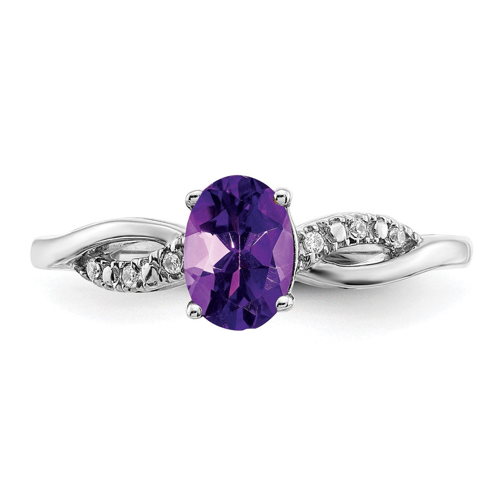 Solid 14k White Gold Oval Simulated Amethyst and CZ Ring