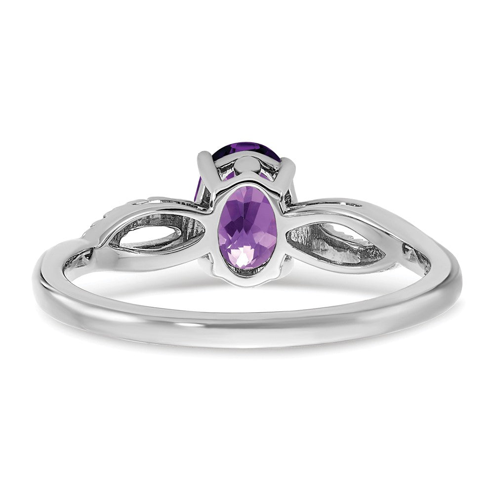 Solid 14k White Gold Oval Simulated Amethyst and CZ Ring