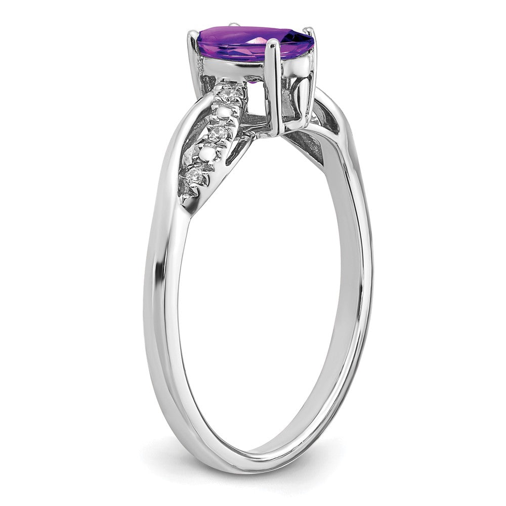 Solid 14k White Gold Oval Simulated Amethyst and CZ Ring