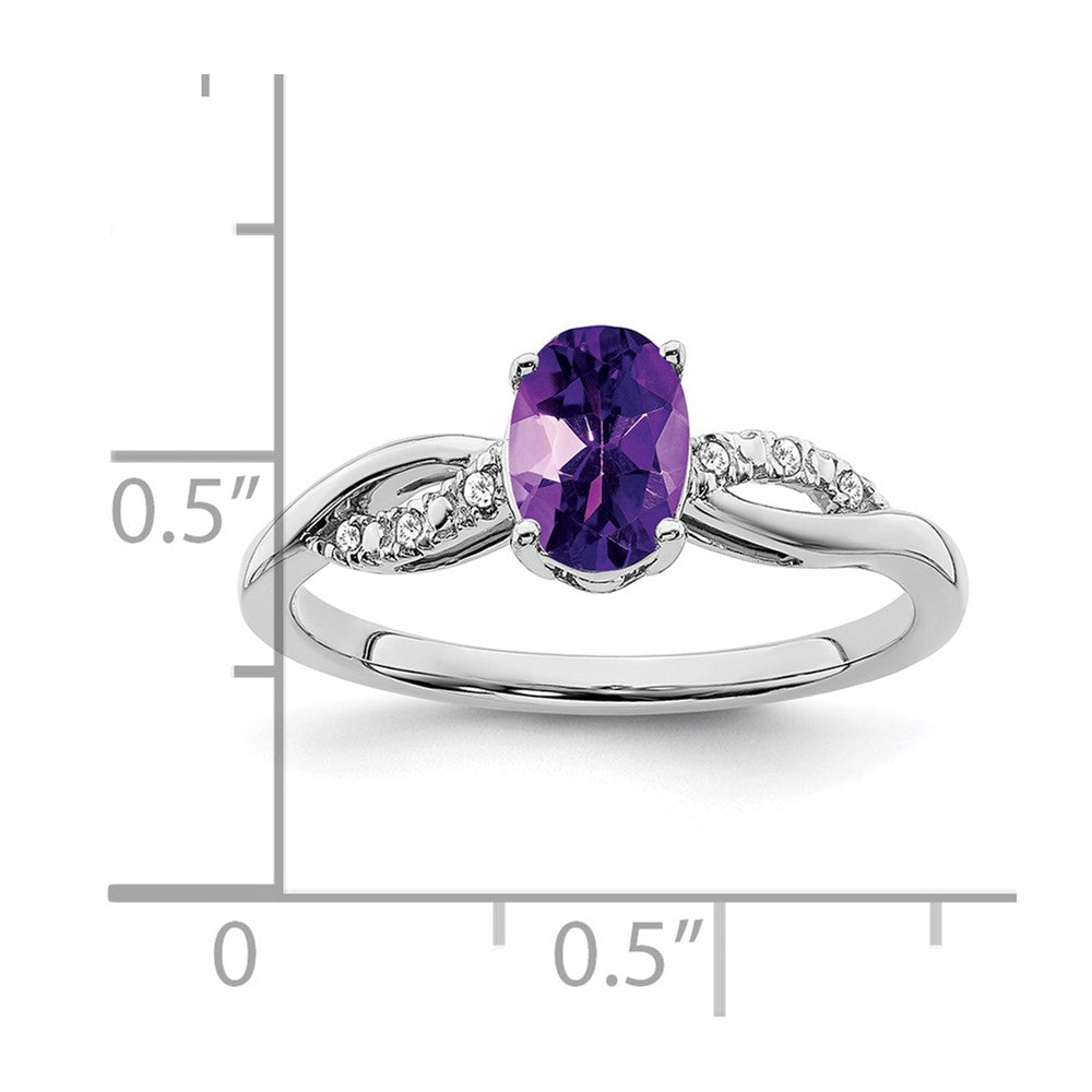 Solid 14k White Gold Oval Simulated Amethyst and CZ Ring